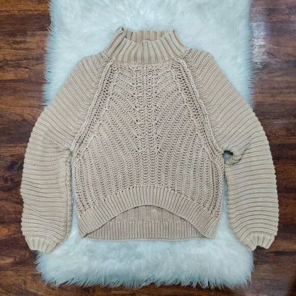 Free People Sweetheart Womens Small Chunky Rib Knit Pullover Sweater Sandcastle - Picture 2 of 10